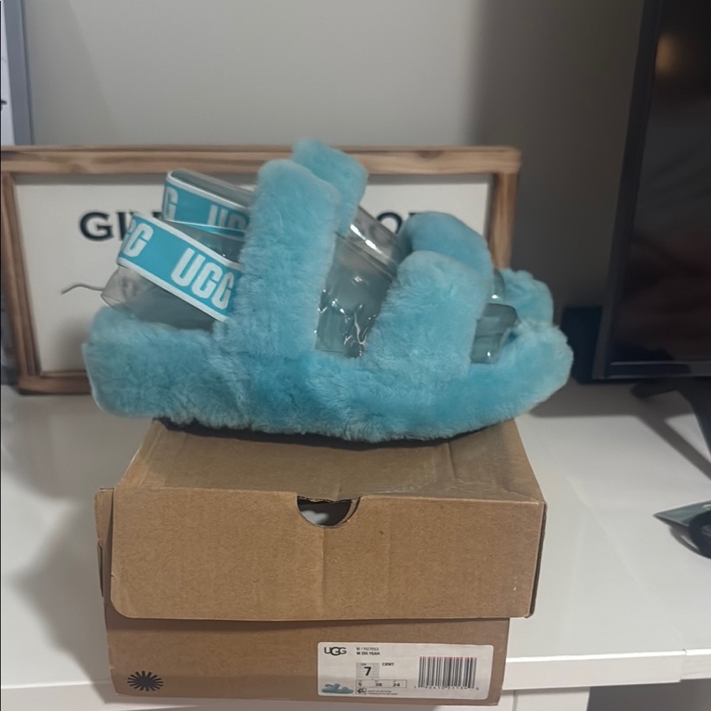 UGG Blue Sandals Plush Comfort Slides